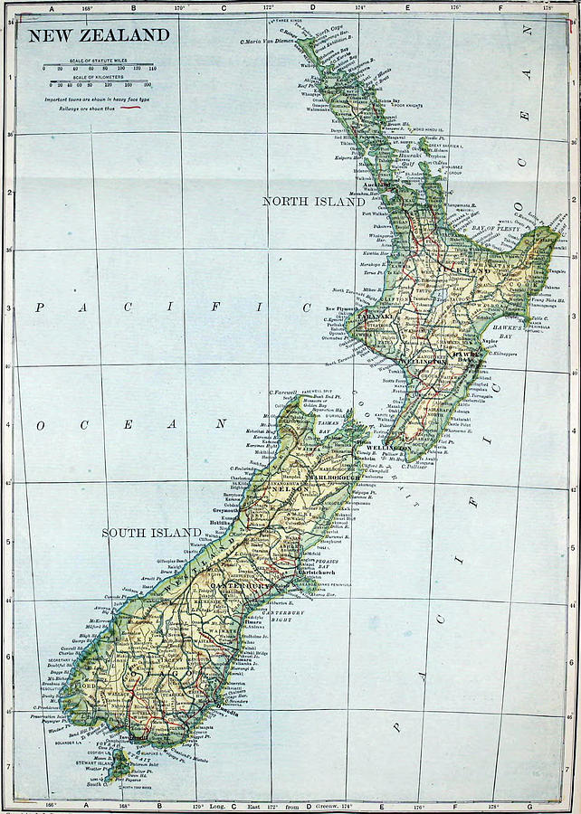 Vintage Map Of New Zealand - 1921 Drawing