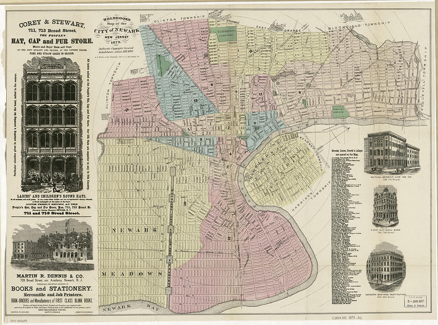 Vintage Map Of Newark Nj - 1879 Drawing