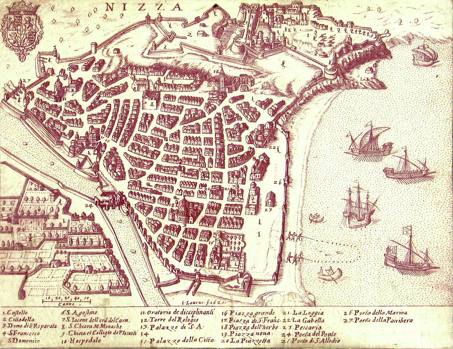 Vintage Map Of Nice France - 1624 Drawing