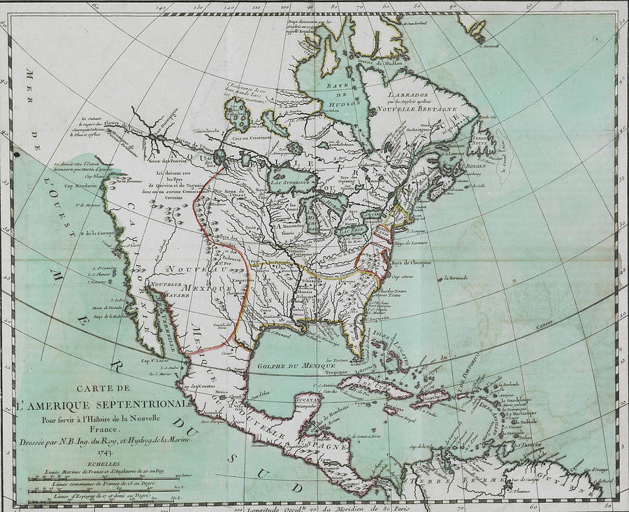 Vintage Map Of North America - 1743 Drawing