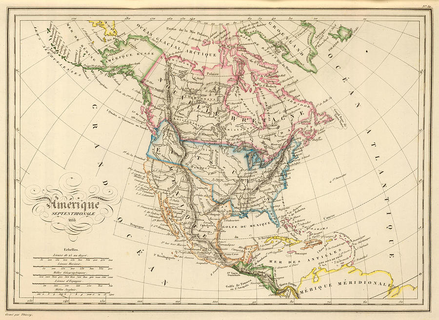 Vintage Map of North America - 1837 Drawing by CartographyAssociates ...