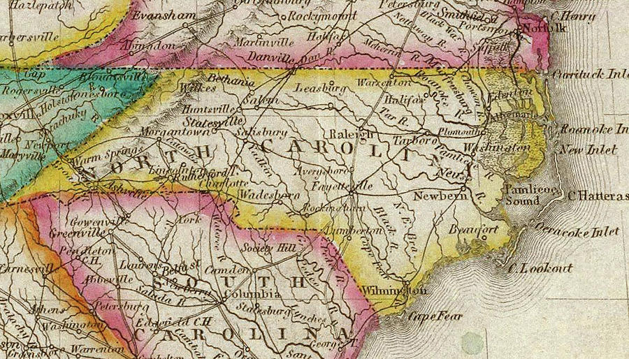 Vintage Map Of North Carolina - 1822 Drawing