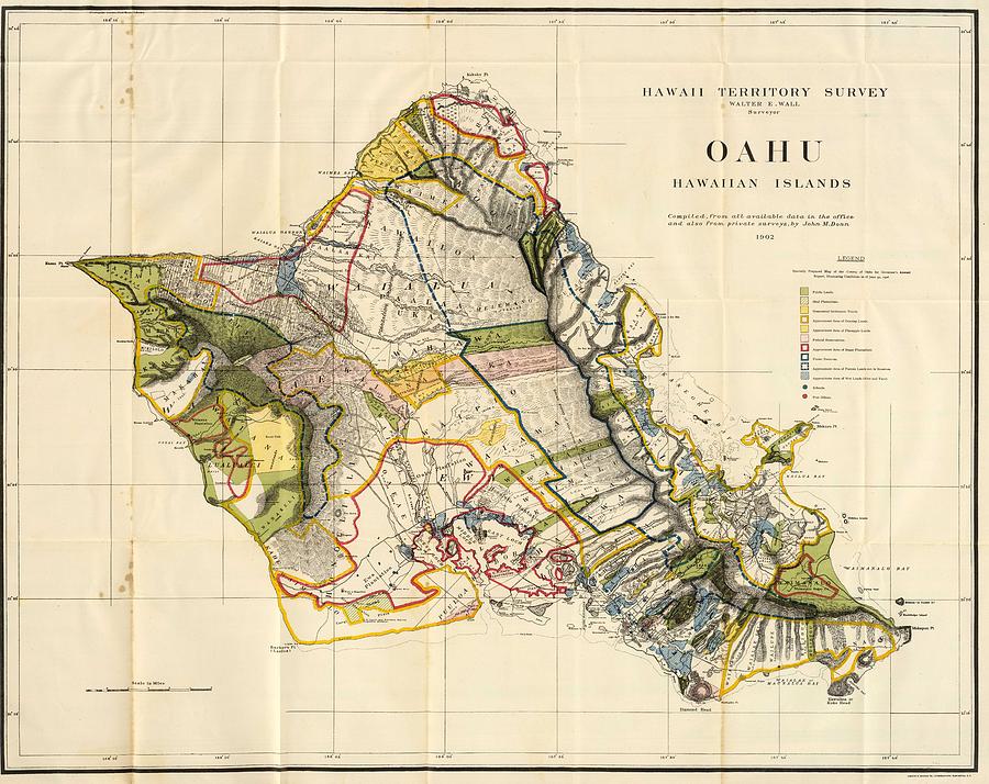 Oahu Drawing - Vintage Map of Oahu Hawaii - 1906 by CartographyAssociates