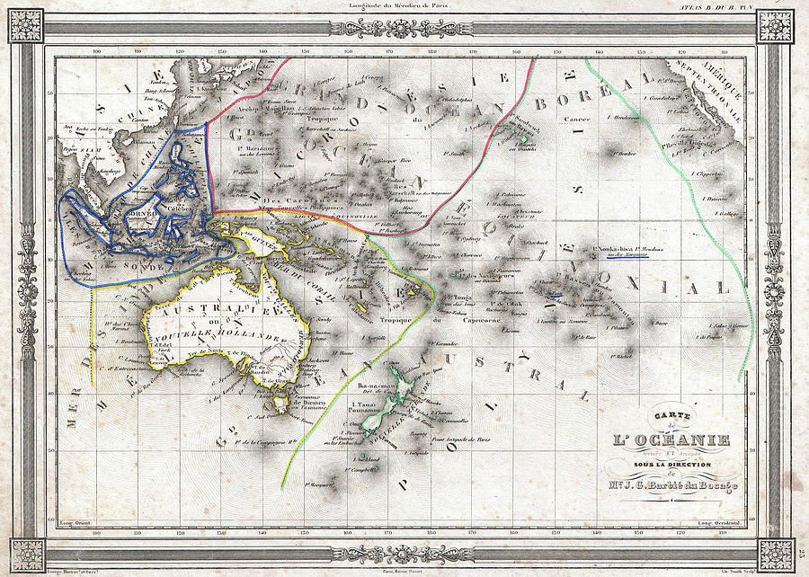 Vintage Map Of Oceania - 1852 Drawing