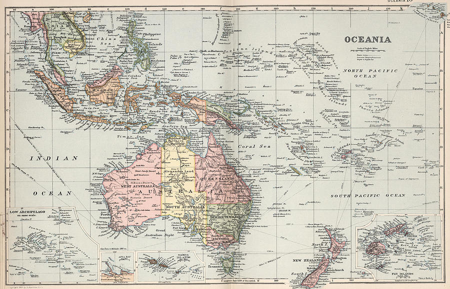 Vintage Map of Oceania - 1892 Drawing by CartographyAssociates - Fine