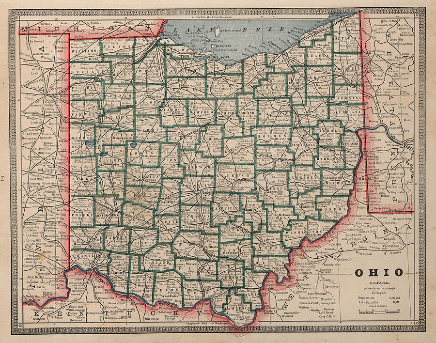 Vintage Map of Ohio - 1883 Drawing by CartographyAssociates - Fine Art ...