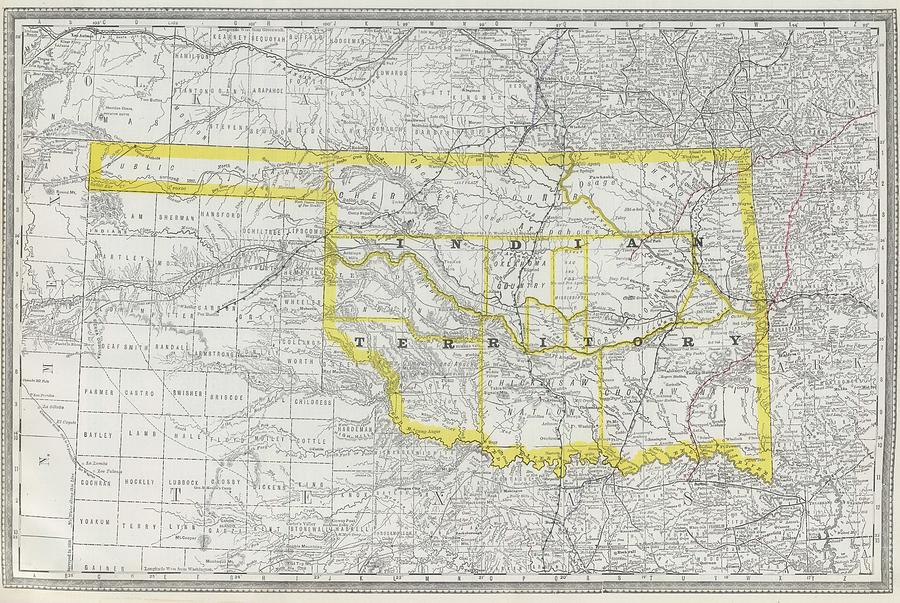 Vintage Map of Oklahoma 1889 Drawing by CartographyAssociates Pixels