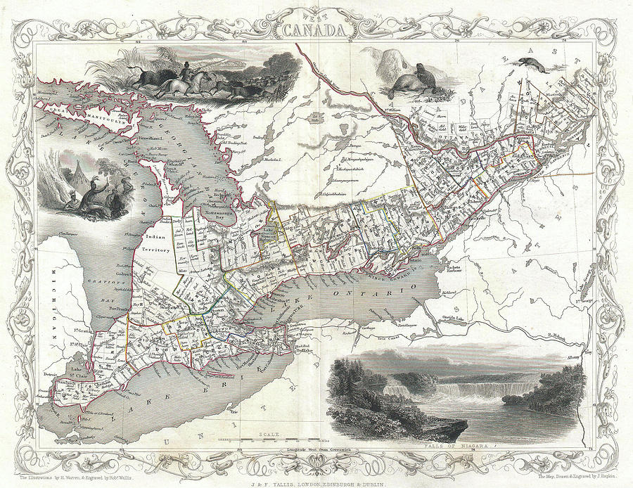 Vintage Map Of Ontario Canada - 1850 Drawing