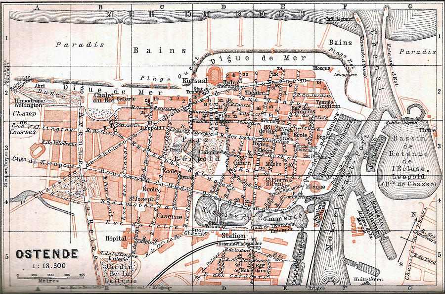 Vintage Map Of Ostend Belgium 1905 Drawing By CartographyAssociates   Vintage Map Of Ostend Belgium 1905 Cartographyassociates 