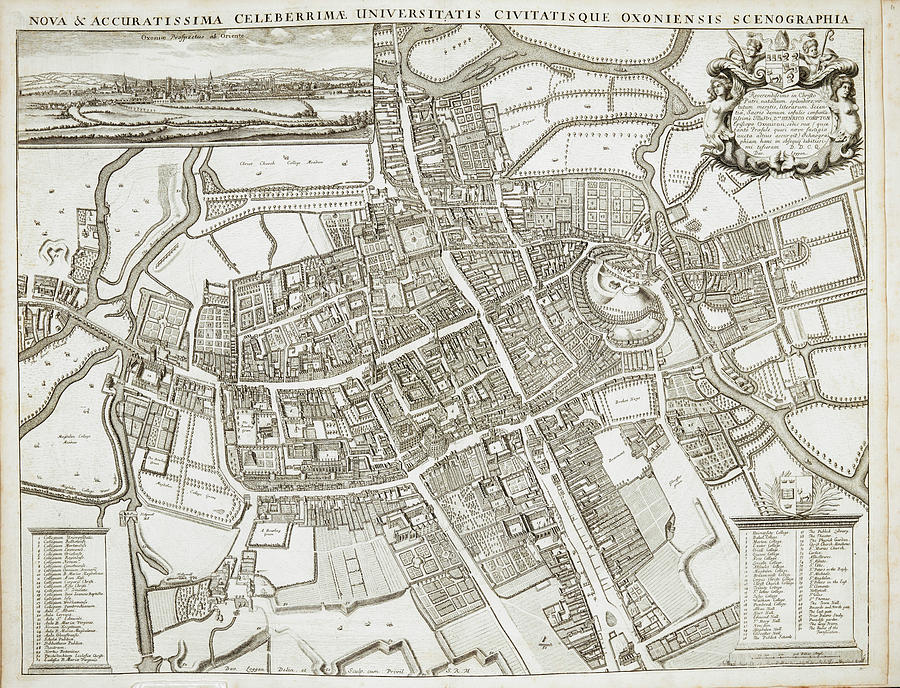 Vintage Map Of Oxford England - 1675 Drawing