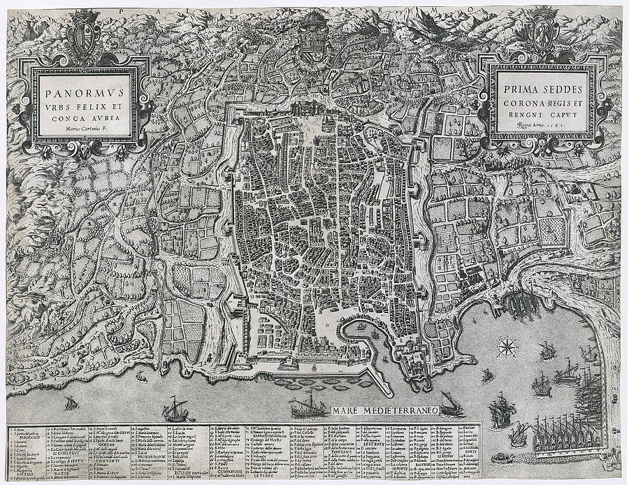 Vintage Map Of Palermo Italy - 1581 Drawing