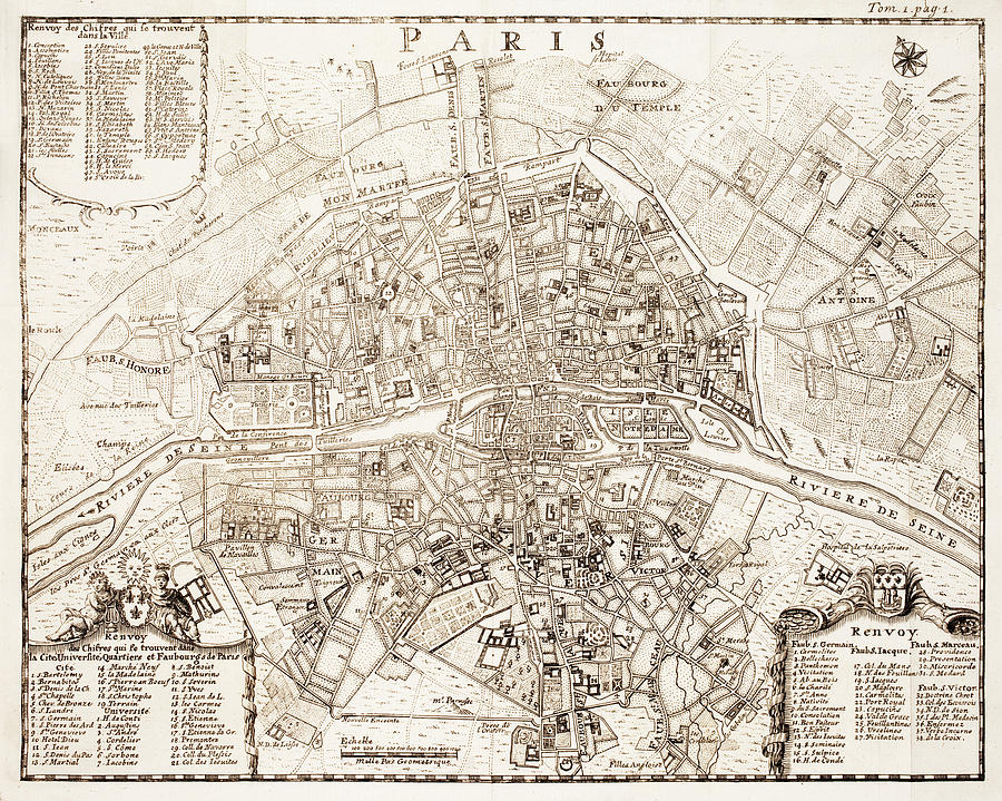 Vintage Map of Paris France - 1742 Drawing by CartographyAssociates ...