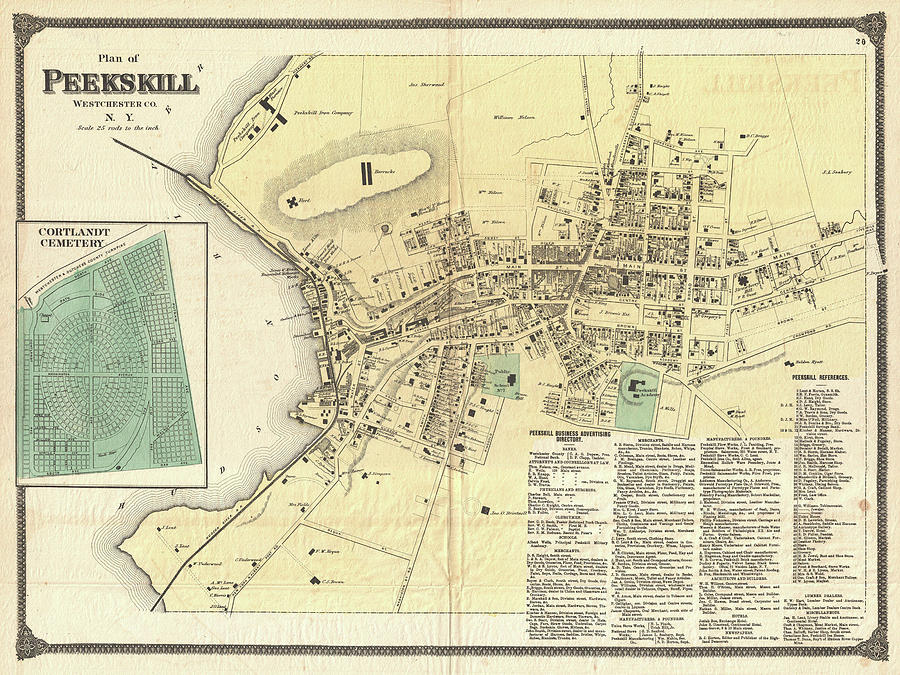 Vintage Map of Peekskill New York 1867 Drawing by CartographyAssociates Pixels