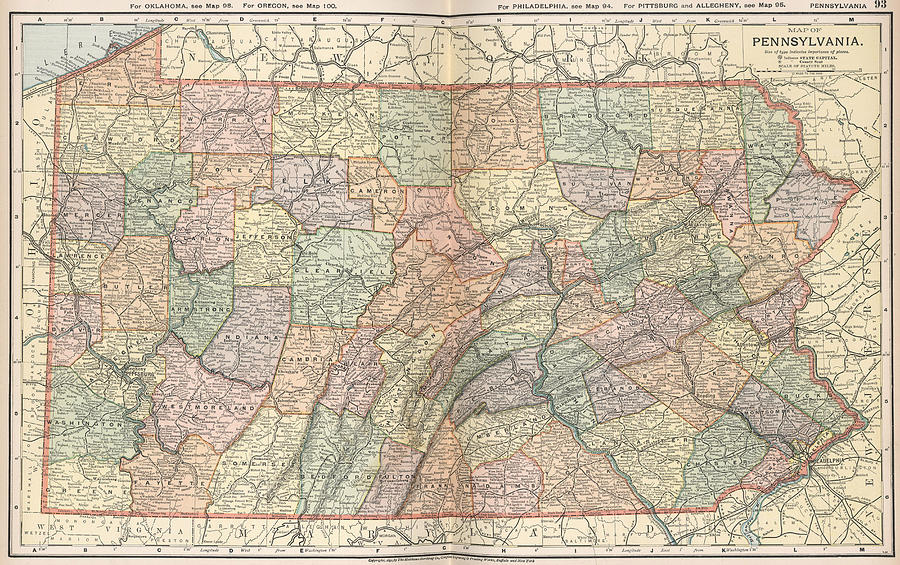 Vintage Map of Pennsylvania - 1891 Drawing by CartographyAssociates ...