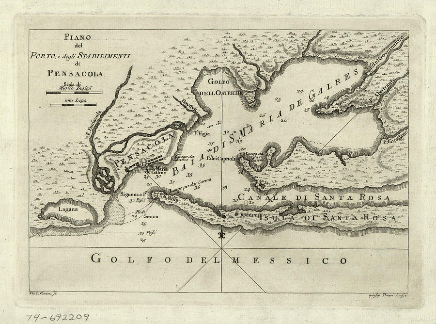 Pensacola Drawing - Vintage Map of Pensacola Florida - 1763 by CartographyAssociates