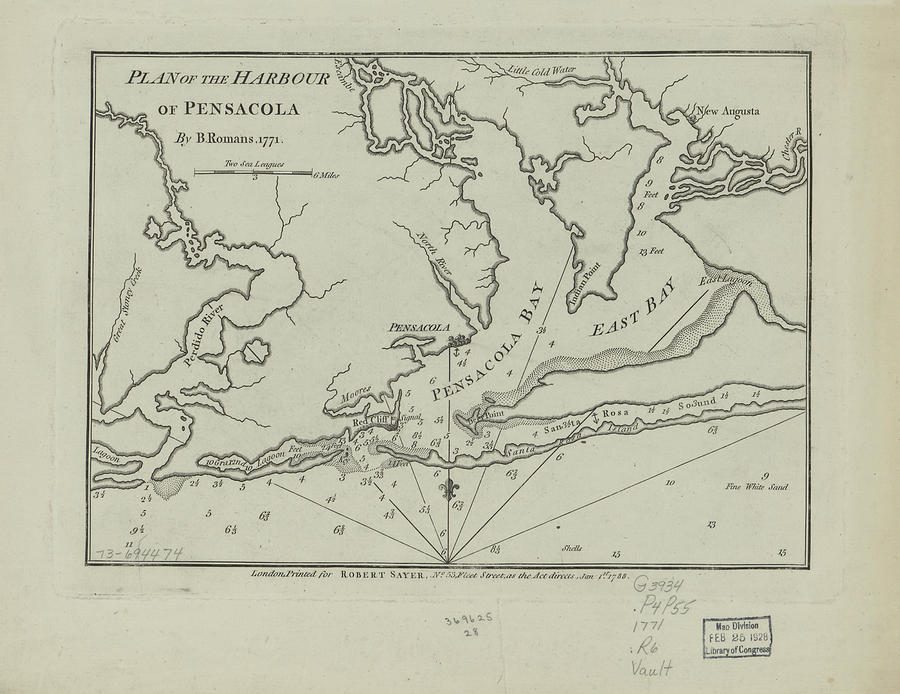 Pensacola Drawing - Vintage Map of Pensacola Florida - 1788 by CartographyAssociates