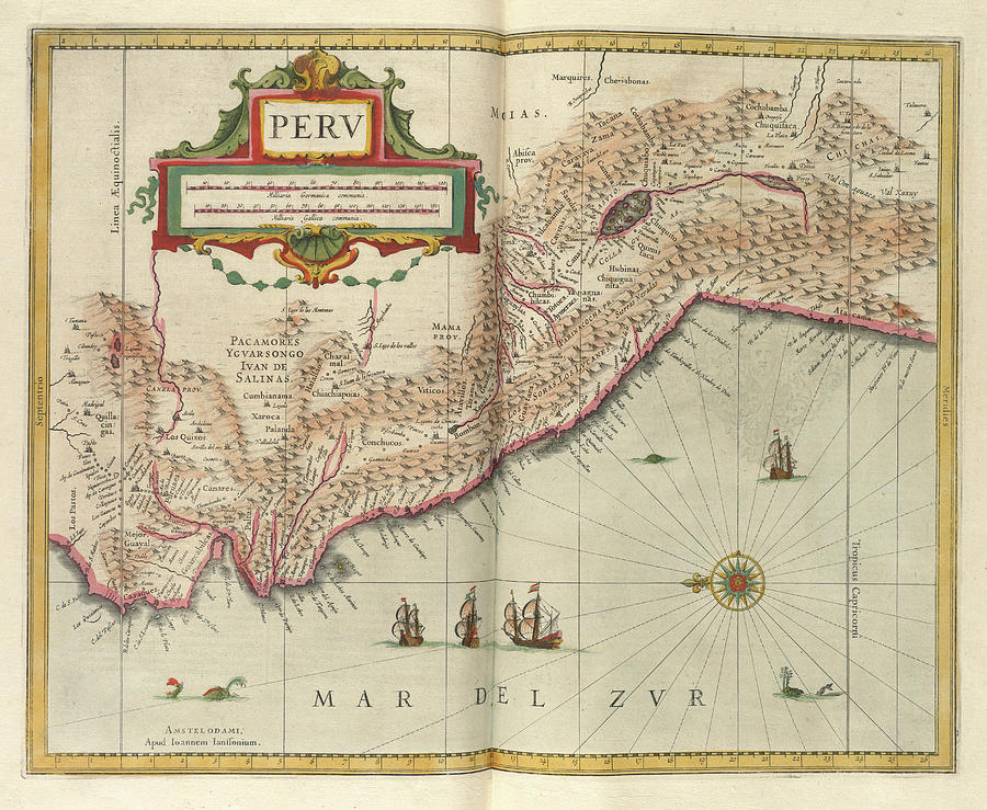 Vintage Map Of Peru - 1638 Drawing