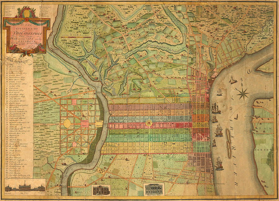 Vintage Map of Philadelphia Pennsylvania - 1802 Drawing by ...