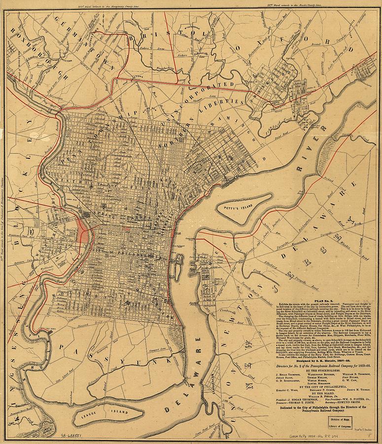 Vintage Map Of Philadelphia Pennsylvania - 1857 Drawing