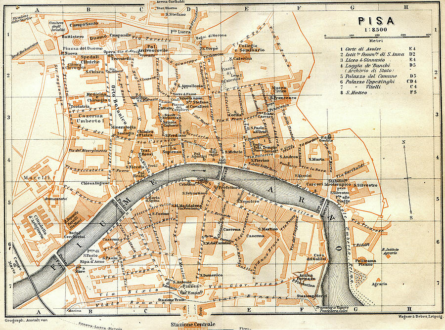 Vintage Map Of Pisa Italy 1913 Drawing By Cartographyassociates Fine Art America 5448