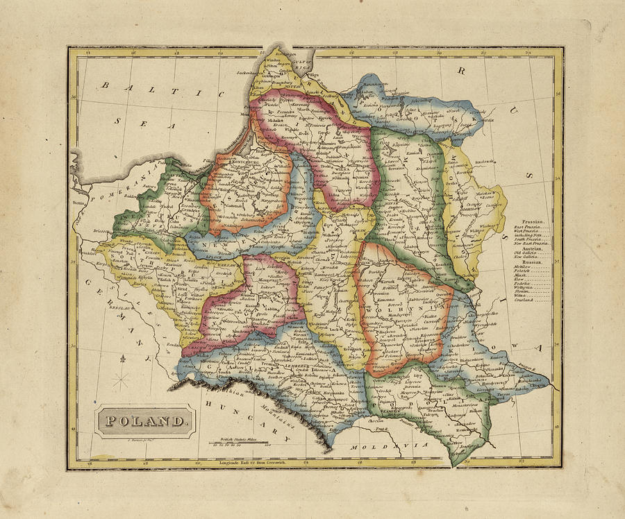 Map Painting - Antique Map of Poland by Fielding Lucas