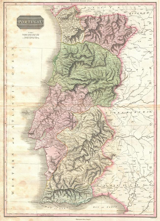 Vintage Map Of Portugal - 1818 Drawing