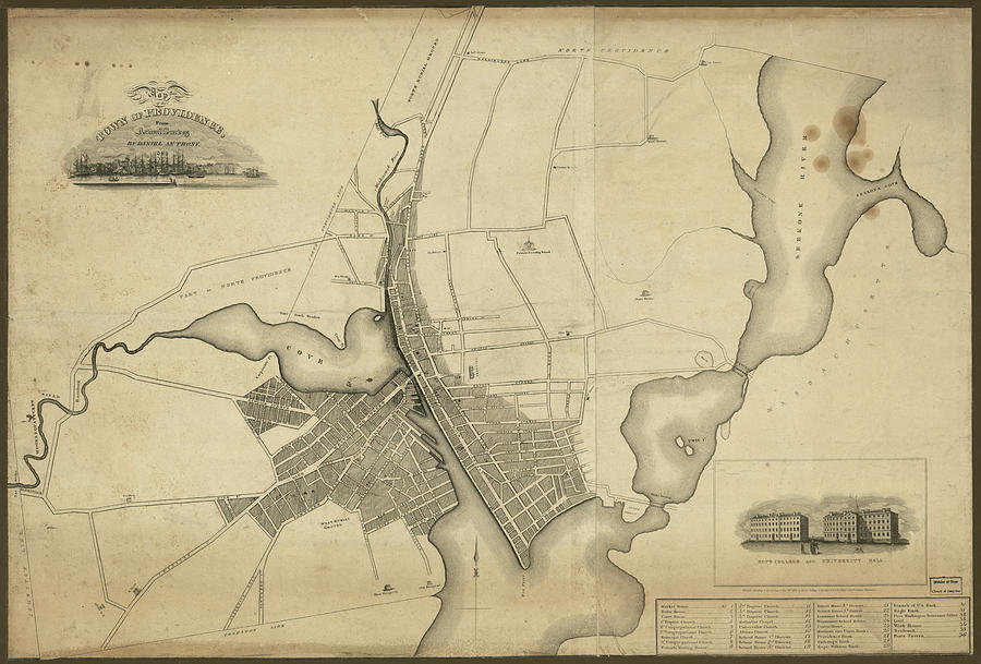 Vintage Map Of Providence Rhode Island - 1823 Drawing