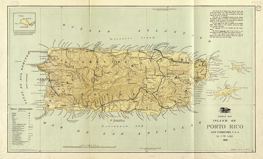 Vintage Map Of Puerto Rico - 1898 Drawing