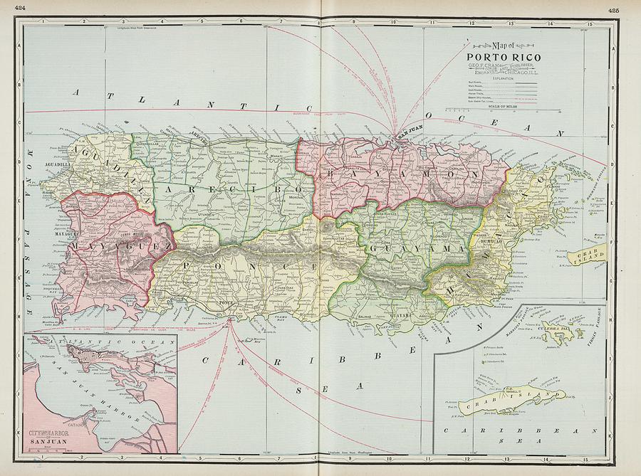 Vintage Map of Puerto Rico - 1901 Drawing by CartographyAssociates