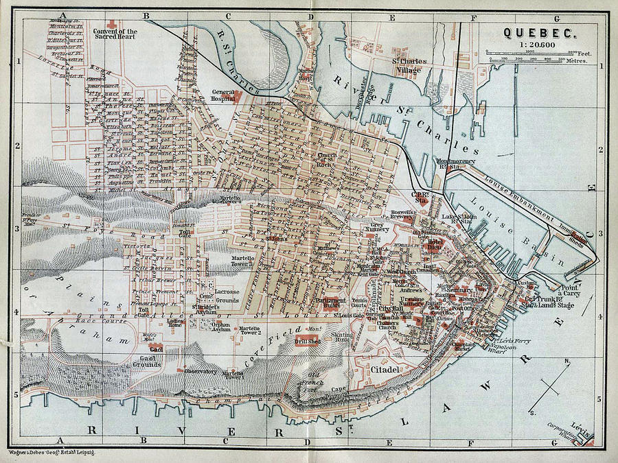 Vintage Map Of Quebec City - 1894 Drawing
