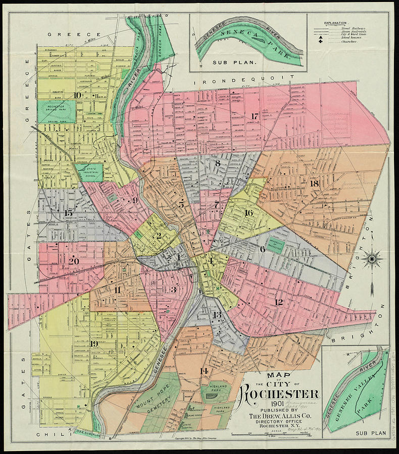 Vintage Map Of Rochester Ny - 1901 Drawing