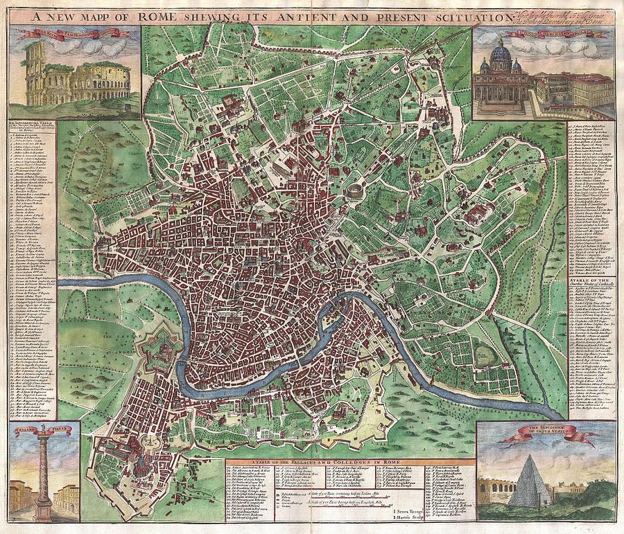 Vintage Map Of Rome Italy Drawing By Adam Shaw