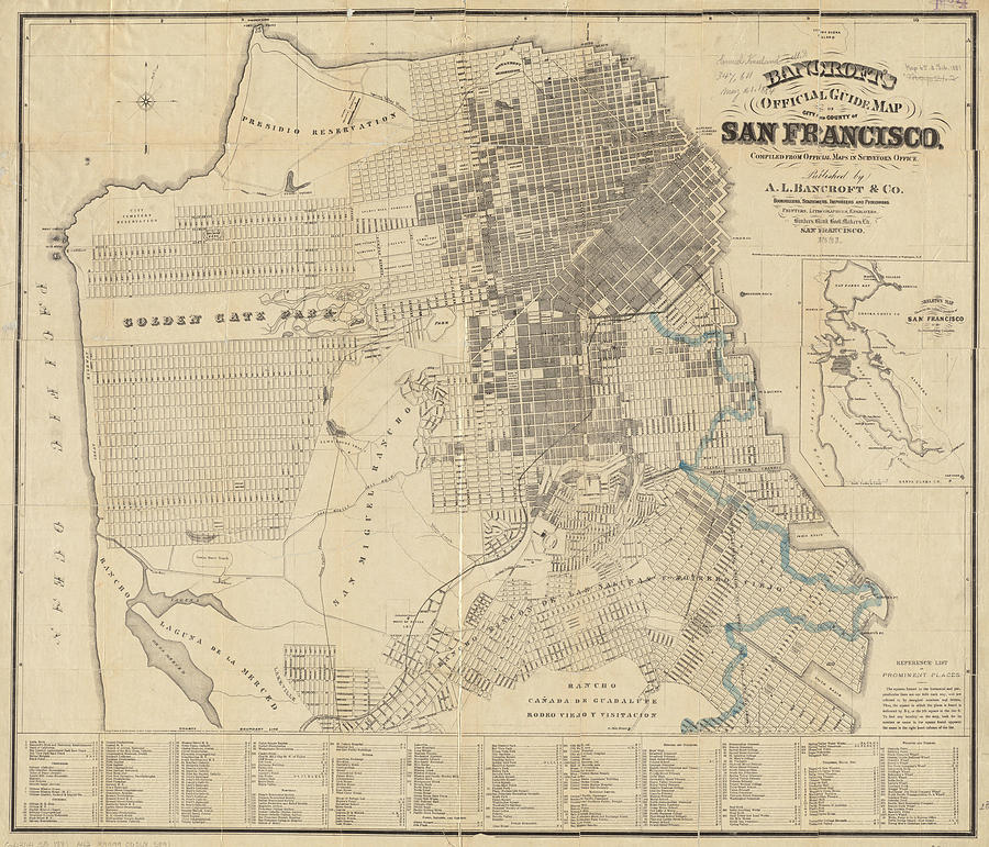 Vintage Map Of San Francisco Ca - 1881 Drawing