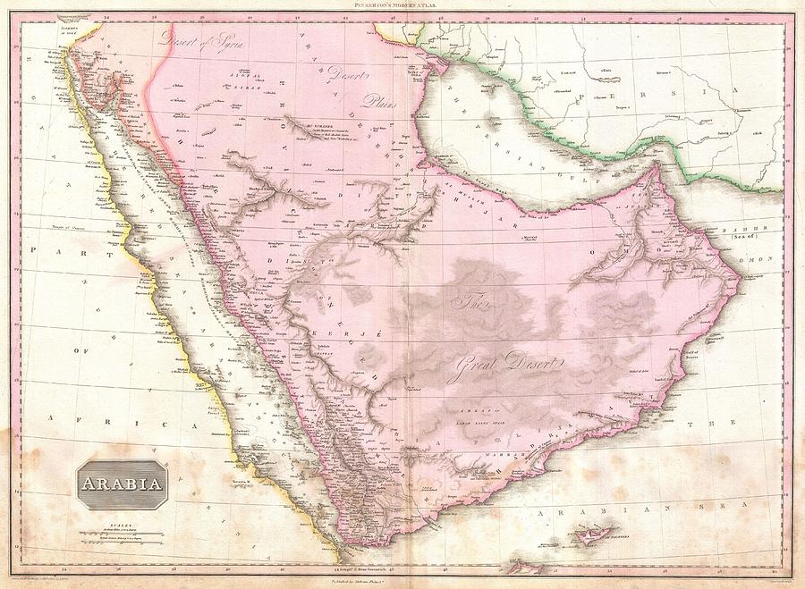 Vintage Map Of Saudi Arabia - 1818 Drawing
