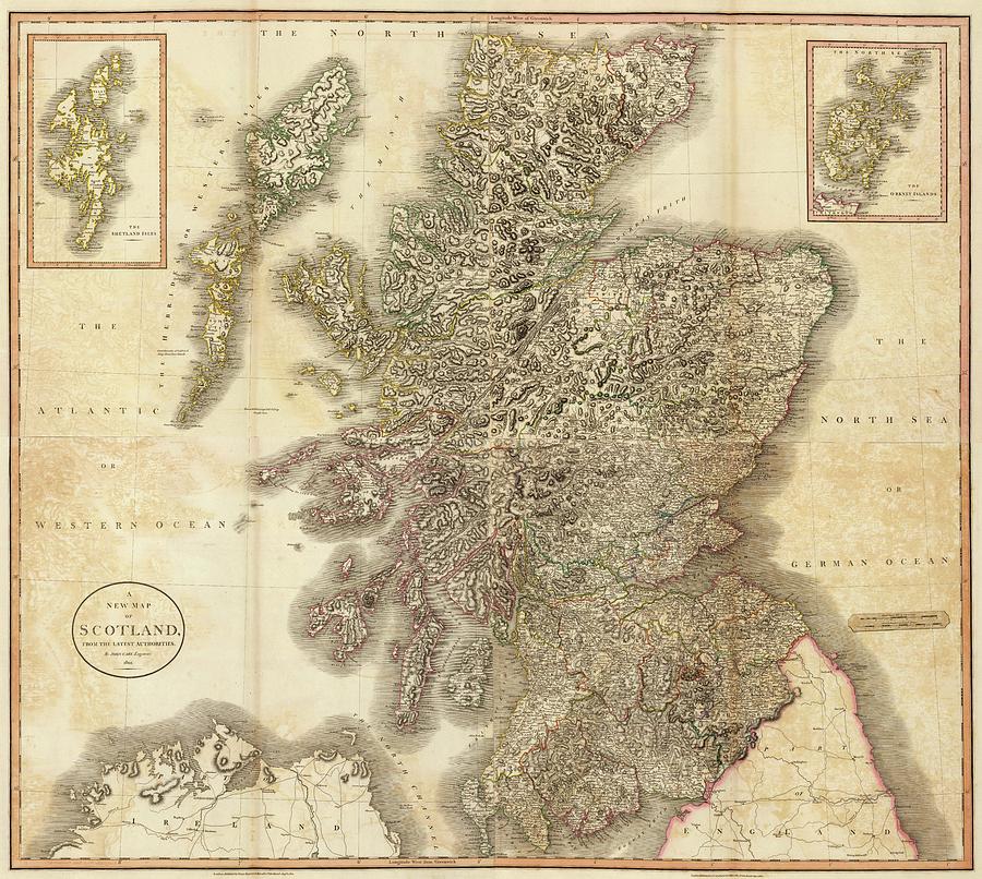 Vintage Map Of Scotland - 1801 Drawing