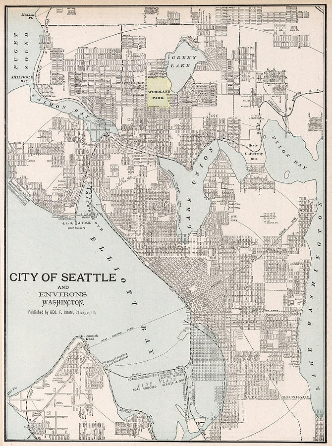 Vintage Map Of Seattle Washington - 1901 Drawing By 