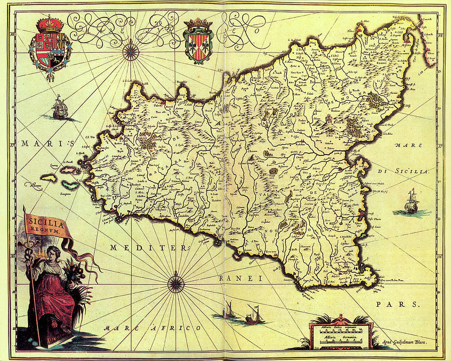 Vintage Map Of Sicily Italy - 1600s Drawing