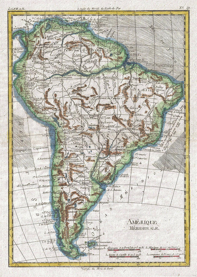 Vintage Map Of South America - 1780 Drawing