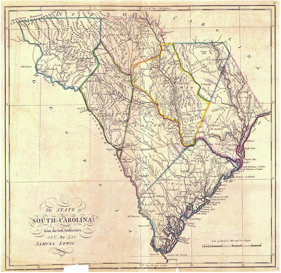 Vintage Map Of South Carolina - 1818 Drawing