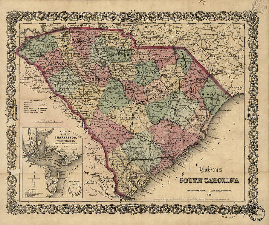 Vintage Map of South Carolina 1865 Drawing by CartographyAssociates