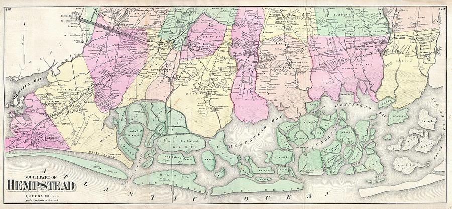 South Hempstead Drawing - Vintage Map of South Hempstead Long Island  by CartographyAssociates