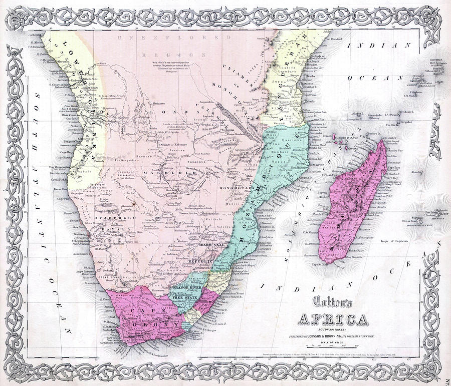Vintage Map Of Southern Africa - 1855 Drawing