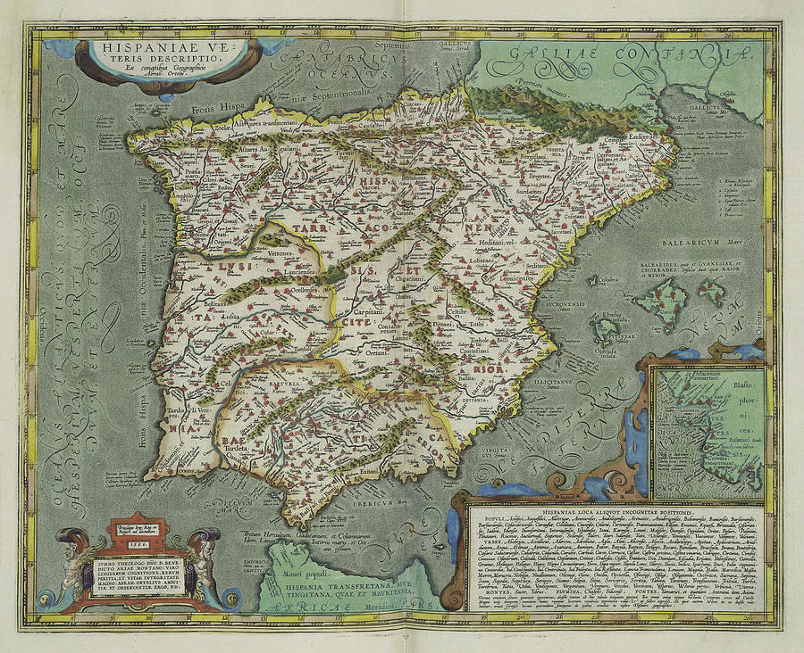 Vintage Map Of Spain - 1608 Drawing
