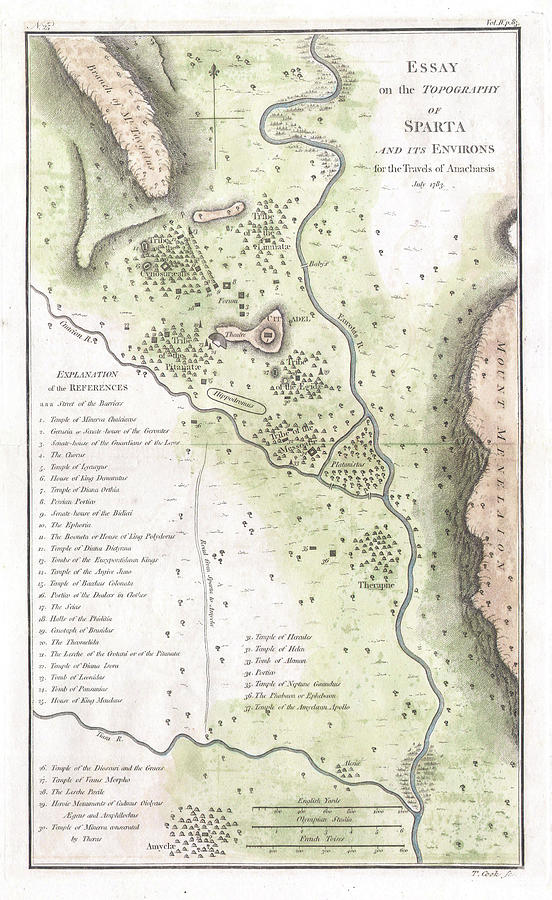 Vintage Map of Sparta Greece 1783 Drawing by CartographyAssociates Pixels