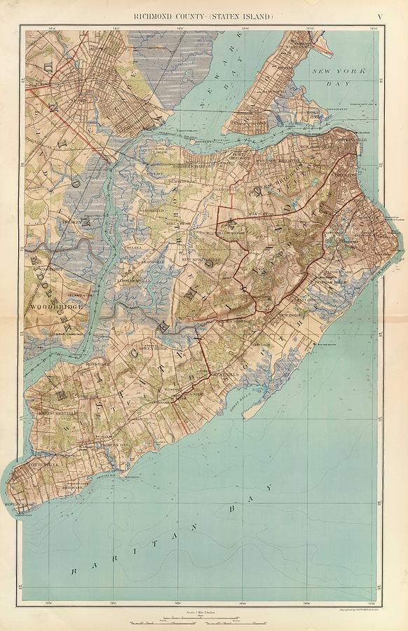 Vintage Map of Staten Island - 1891 Drawing by CartographyAssociates ...