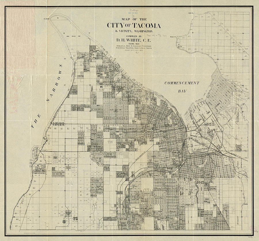 Tacoma Drawing - Vintage Map of Tacoma Washington - 1907 by CartographyAssociates