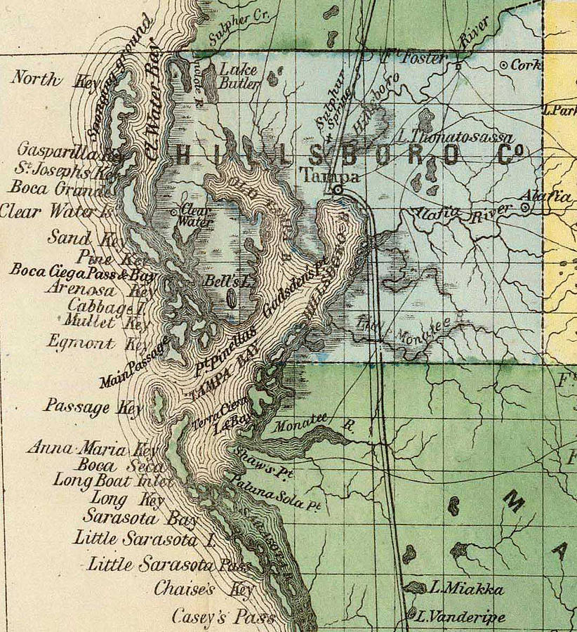 Tampa Drawing - Vintage Map of Tampa Florida - 1870 by CartographyAssociates