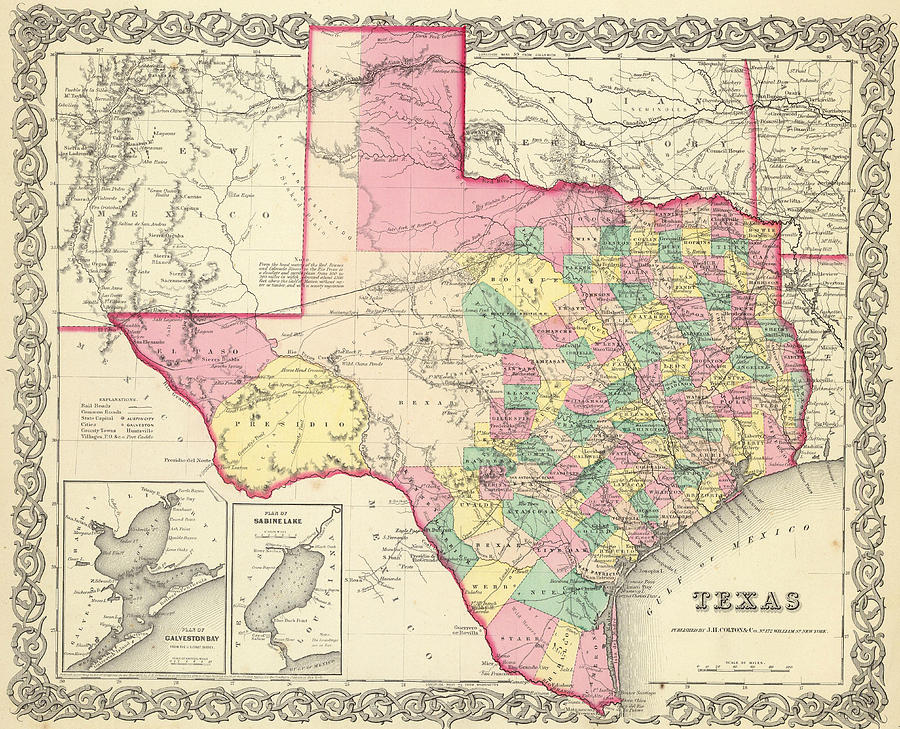 Vintage Map of Texas - 1856 Drawing by CartographyAssociates - Fine Art ...