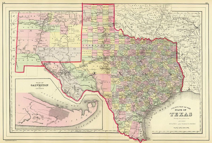 Vintage Map of Texas - 1890 Drawing by CartographyAssociates