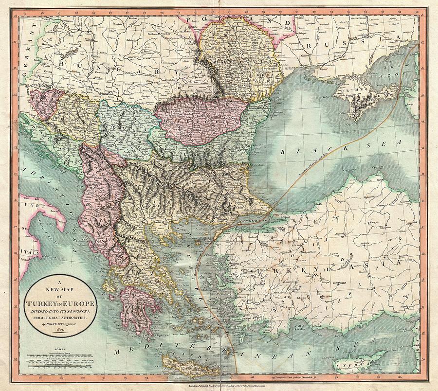 Vintage Map Of The Balkans And Turkey - 1801 Drawing